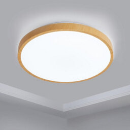 Led Ceiling Light Cold White Flush Mount 34Cm Round Wood Effect - thumbnail 1