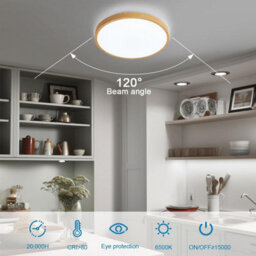 Led Ceiling Light Cold White Flush Mount 34Cm Round Wood Effect - thumbnail 3