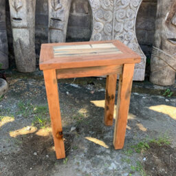 Serenityy Tall Table - Hand-Made Recycled Teak Display Stand And End Table, Rustic Natural Finish, Unique Piece