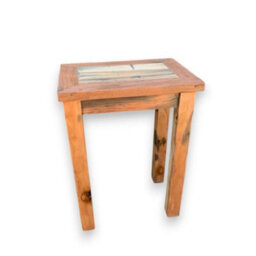Serenityy Tall Table - Hand-Made Recycled Teak Display Stand And End Table, Rustic Natural Finish, Unique Piece - thumbnail 2