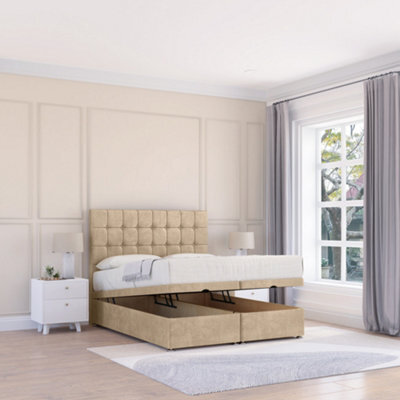 "Sloomy Alabama Almond Coniston 4Ft Ottoman Bed End Opening With Sprung Memory Mattress & 26"" Headboard-Small Double" - image 1