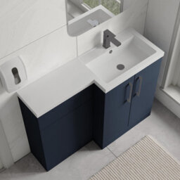 Balterley Right-Hand Bathroom Vanity And Wc Unit Combination With Basin - 1100mm - Satin Dark Blue With Brushed Pewter Handles - thumbnail 3