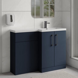Balterley Right-Hand Bathroom Vanity And Wc Unit Combination With Basin - 1100mm - Satin Dark Blue With Brushed Pewter Handles - thumbnail 4