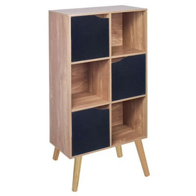 Urbn-Living Black, White - Oak 6-Tier 3-Door Cube Shelving Unit With Scandinavian Legs - image 1