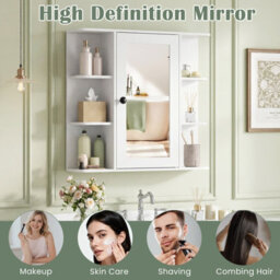 Gainoom Bathroom Wall Cabinet White With Mirror Modern Wall Mounted Medicine Cabinet W/3 Internal Shelves - thumbnail 9