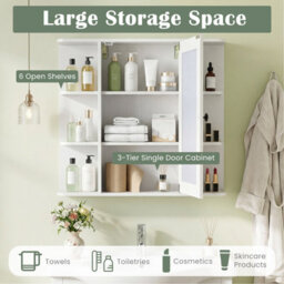 Gainoom Bathroom Wall Cabinet White With Mirror Modern Wall Mounted Medicine Cabinet W/3 Internal Shelves - thumbnail 8