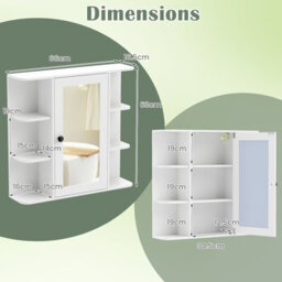 Gainoom Bathroom Wall Cabinet White With Mirror Modern Wall Mounted Medicine Cabinet W/3 Internal Shelves - thumbnail 2