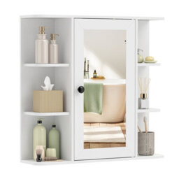 Gainoom Bathroom Wall Cabinet White With Mirror Modern Wall Mounted Medicine Cabinet W/3 Internal Shelves - thumbnail 1