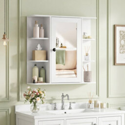 Gainoom Bathroom Wall Cabinet White With Mirror Modern Wall Mounted Medicine Cabinet W/3 Internal Shelves - thumbnail 3