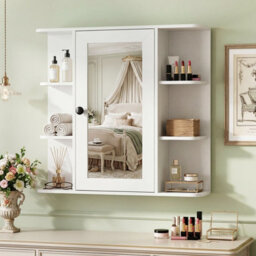 Gainoom Bathroom Wall Cabinet White With Mirror Modern Wall Mounted Medicine Cabinet W/3 Internal Shelves - thumbnail 6