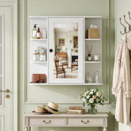 Gainoom Bathroom Wall Cabinet White With Mirror Modern Wall Mounted Medicine Cabinet W/3 Internal Shelves - thumbnail 5