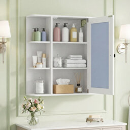 Gainoom Bathroom Wall Cabinet White With Mirror Modern Wall Mounted Medicine Cabinet W/3 Internal Shelves - thumbnail 4