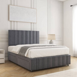 Bsspoke Isabella Divan Bed Set Steel Velvet 24Inch Panel Headboard & Footboard & 2 Drawers Same Side & Mattress In All Sizes - thumbnail 3