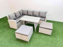 Fimous Garden Outdoor Rattan Furniture Set Rattan Corner Sofa Oblong Dining Table Set With 2 Big Footstools 8 Seater - thumbnail 1