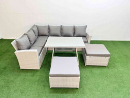 Fimous Garden Outdoor Rattan Furniture Set Rattan Corner Sofa Oblong Dining Table Set With 2 Big Footstools 8 Seater - thumbnail 2