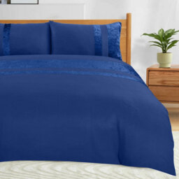 Casabella Luxury Crushed Velvet Panel Band Duvet Cover Sets With Pillow Case Single Duvet Cover Bedding Set Navy - thumbnail 3