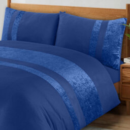 Casabella Luxury Crushed Velvet Panel Band Duvet Cover Sets With Pillow Case Single Duvet Cover Bedding Set Navy - thumbnail 2