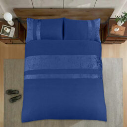 Casabella Luxury Crushed Velvet Panel Band Duvet Cover Sets With Pillow Case Single Duvet Cover Bedding Set Navy - thumbnail 6