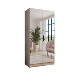 Arte Sandi Iii Hinged Door Wardrobe 100Cm - Cashmere Mirrored Wardrobe With Rail And Shelf - thumbnail 2