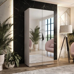 Arte Sandi Iii Hinged Door Wardrobe 100Cm - Cashmere Mirrored Wardrobe With Rail And Shelf - thumbnail 1