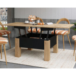 Heze Furniture Ozma 2 In 1 Extending Coffee / Dining Table 90-180Cm - Golden Craft Oak / Black - thumbnail 2