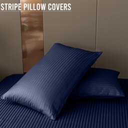 Bedlooms Navy Satin Stripe Pillowcase Pair - Soft Touch Striped Pillow Covers Skin Friendly Pillowcase Bedding Set 50X75 Cm - thumbnail 8