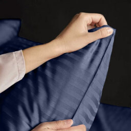 Bedlooms Navy Satin Stripe Pillowcase Pair - Soft Touch Striped Pillow Covers Skin Friendly Pillowcase Bedding Set 50X75 Cm - thumbnail 5