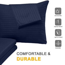 Bedlooms Navy Satin Stripe Pillowcase Pair - Soft Touch Striped Pillow Covers Skin Friendly Pillowcase Bedding Set 50X75 Cm - thumbnail 2