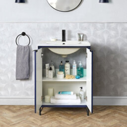 Homestylestore Navy Blue 610mm Bathroom Vanity Unit With Basin And Black Finger Pull Handle - thumbnail 2