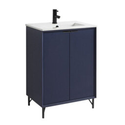 Homestylestore Navy Blue 610mm Bathroom Vanity Unit With Basin And Black Finger Pull Handle - thumbnail 1
