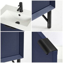 Homestylestore Navy Blue 610mm Bathroom Vanity Unit With Basin And Black Finger Pull Handle - thumbnail 3
