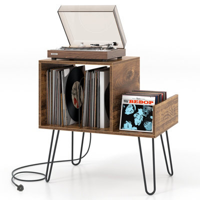 Costway Record Player Stand Holds Up To 145 Albums Modern End Table W/ Power Outlet - image 1