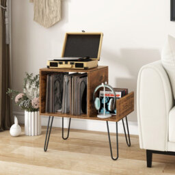 Costway Record Player Stand Holds Up To 145 Albums Modern End Table W/ Power Outlet - thumbnail 5