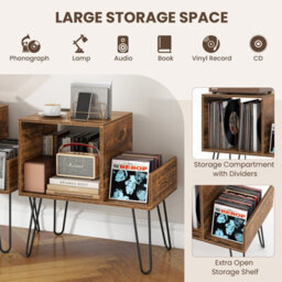 Costway Record Player Stand Holds Up To 145 Albums Modern End Table W/ Power Outlet - thumbnail 8