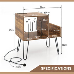 Costway Record Player Stand Holds Up To 145 Albums Modern End Table W/ Power Outlet - thumbnail 2