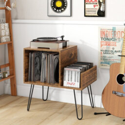 Costway Record Player Stand Holds Up To 145 Albums Modern End Table W/ Power Outlet - thumbnail 4