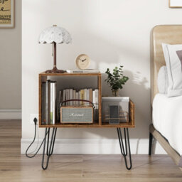 Costway Record Player Stand Holds Up To 145 Albums Modern End Table W/ Power Outlet - thumbnail 3