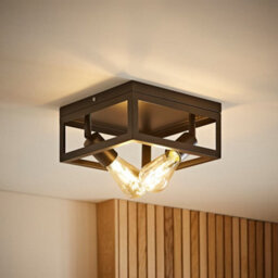 Valuelights Pisces Industrial Black 2 Way Caged Ceiling Light And Bulbs - thumbnail 5