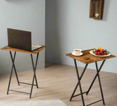 Modcraft Set Of 2 Folding Side Tables - Industrial Tables For Sofa , Laptop, Or Drinks - image 1