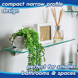 Harbour Housewares 2X Rounded Floating Glass Shelves - 50Cm - Black Brackets - Bathroom Shower Storage Vanity Display Unit Shelf - thumbnail 3