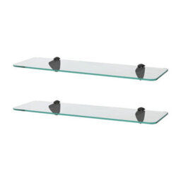 Harbour Housewares 2X Rounded Floating Glass Shelves - 50Cm - Black Brackets - Bathroom Shower Storage Vanity Display Unit Shelf - thumbnail 1