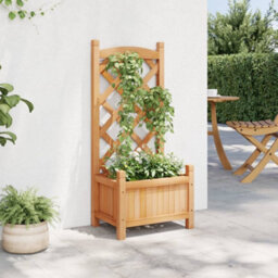 Berkfield Elegant Planter With Trellis Brown Solid Wood Fir - thumbnail 3