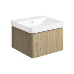 Aquarius Corinthe Fluted Wall Mounted Vanity Unit  With Basin - 1 Drawer - 500 X 460mm - Textured Oak - thumbnail 1
