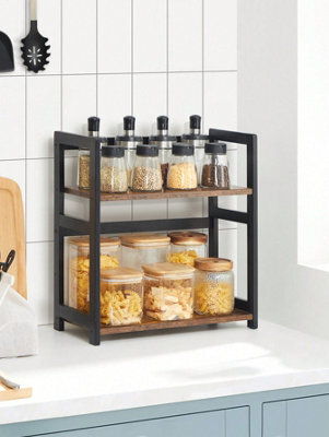 Songmics Spice Rack Ofs046B01, 2 Tier Storage Rack, Desktop Organiser, Bamboo Frame, For Kitchens, Rustic Brown And Black - image 1