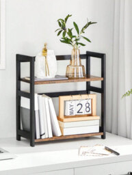 Songmics Spice Rack Ofs046B01, 2 Tier Storage Rack, Desktop Organiser, Bamboo Frame, For Kitchens, Rustic Brown And Black - thumbnail 4