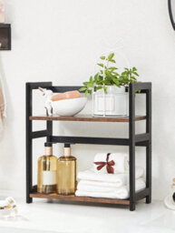 Songmics Spice Rack Ofs046B01, 2 Tier Storage Rack, Desktop Organiser, Bamboo Frame, For Kitchens, Rustic Brown And Black - thumbnail 2