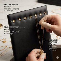 Perma Jewel Equipment Black Leather Chain Tray Insert With 7 Brass Hooks - Premium Jewellery Tray For Necklace, Chain - thumbnail 3