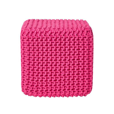 Homescapes Hot Pink Cube Cotton Knitted Pouffe Footstool - image 1