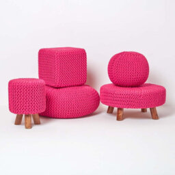 Homescapes Hot Pink Cube Cotton Knitted Pouffe Footstool - thumbnail 5