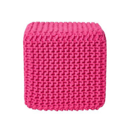 Homescapes Hot Pink Cube Cotton Knitted Pouffe Footstool - thumbnail 1